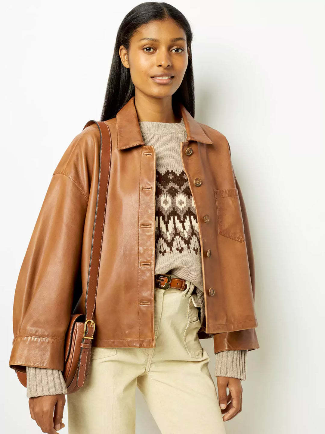 Elegant Brown Profile PU Leather Coat For Women Elegant Brown Profile PU Leather Coat For Women