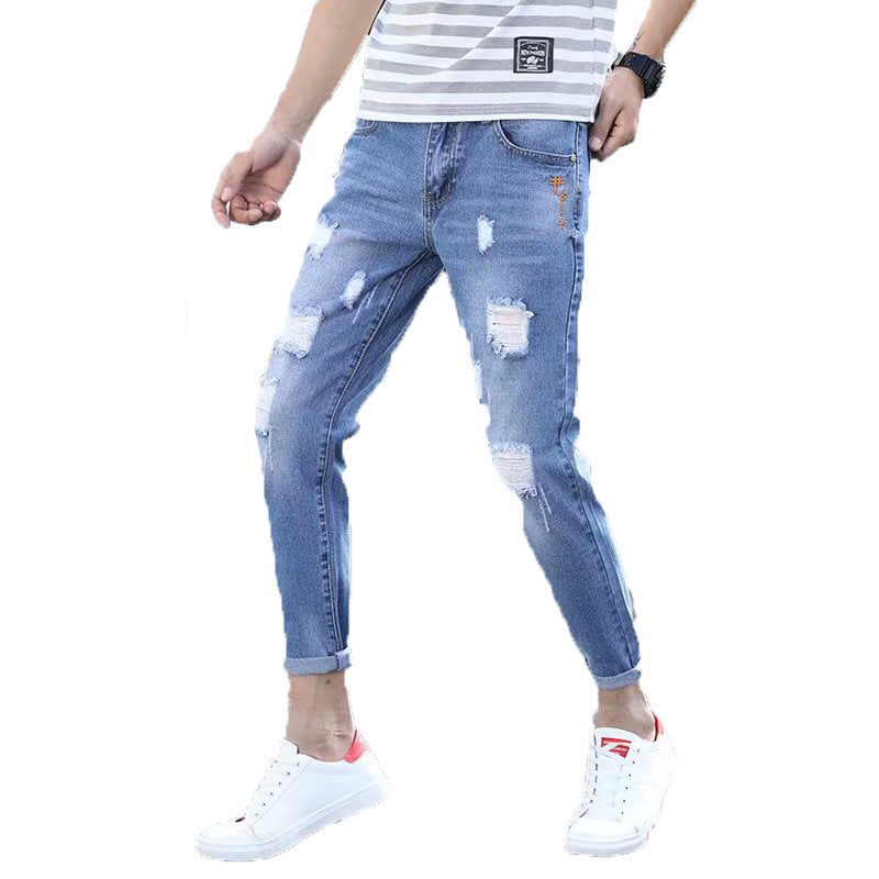 Autumn Men's Cropped Broken Holes Pants Jeans Autumn Men's Cropped Broken Holes Pants Jeans