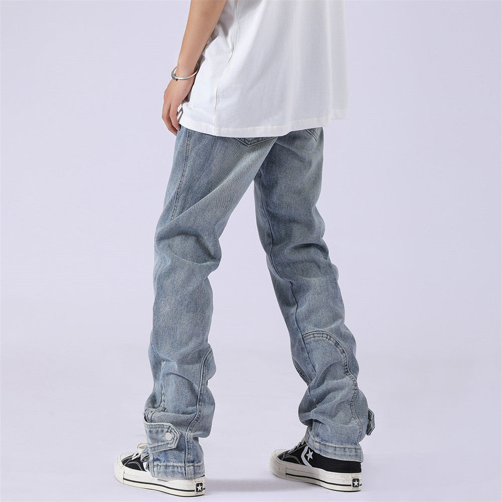 Solid Colour Patchwork Straight-leg Jeans For Men Solid Colour Patchwork Straight-leg Jeans For Men