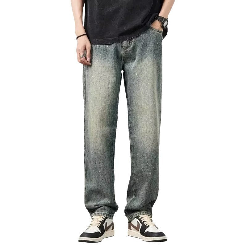 Distressed High Waist Jeans Men's Straight-leg Pants Distressed High Waist Jeans Men's Straight-leg Pants