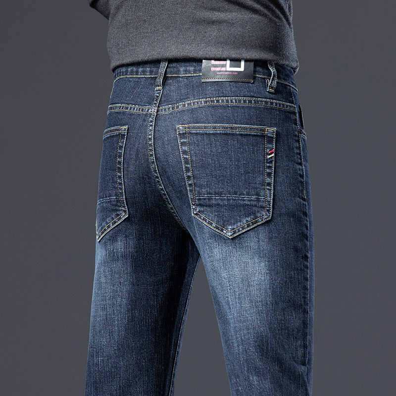 Fleece Padded Jeans Men's Straight Slim Elastic Thickening Fleece Padded Jeans Men's Straight Slim Elastic Thickening