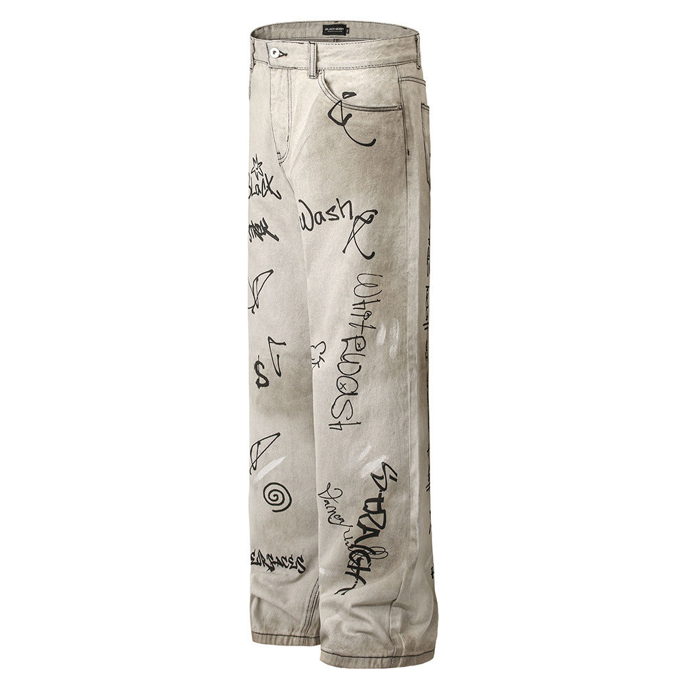 Hand-painted Graffiti Printing Jeans For Men Hand-painted Graffiti Printing Jeans For Men