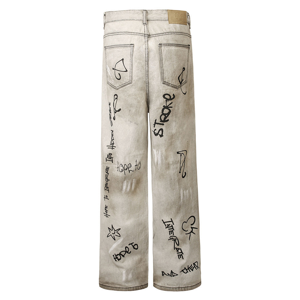 Hand-painted Graffiti Printing Jeans For Men Hand-painted Graffiti Printing Jeans For Men