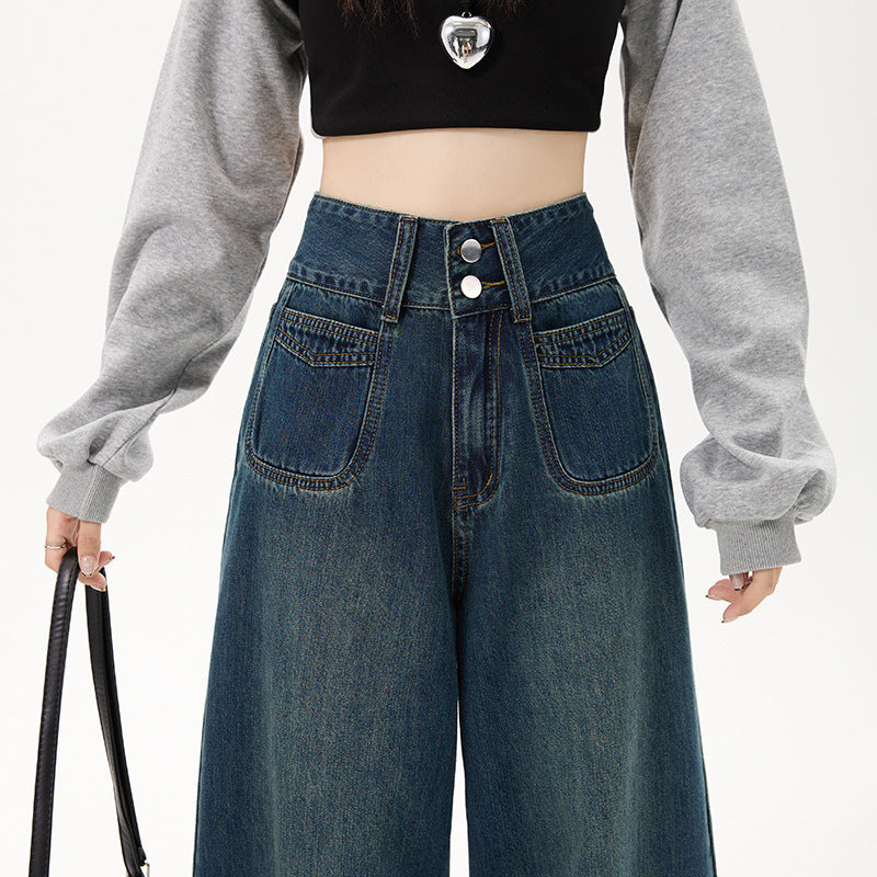 New Simple High Waist Casual Straight-leg Jeans For Women New Simple High Waist Casual Straight-leg Jeans For Women