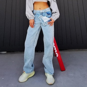 Street Personality Button High Waist Straight Wide Leg Jeans Women Street Personality Button High Waist Straight Wide Leg Jeans Women