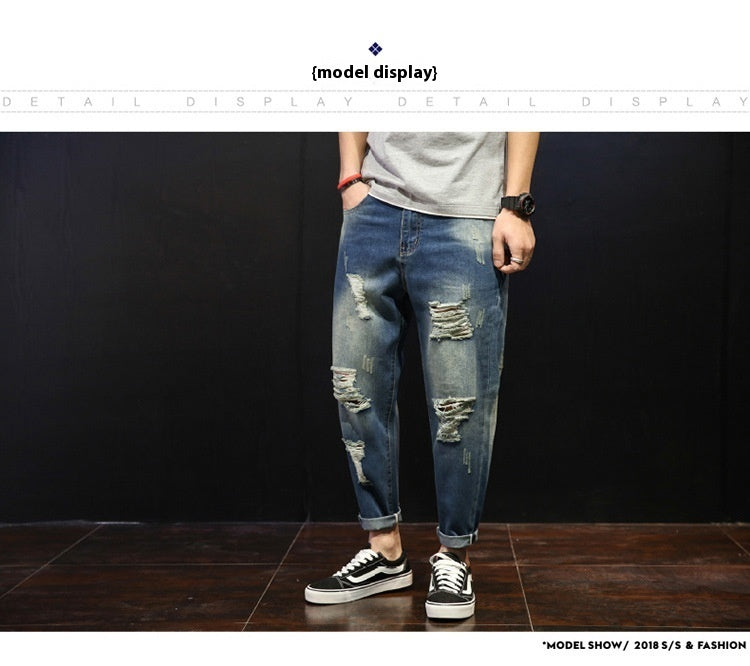 Men's Ripped Jeans Loose Overweight Man Plus Size Skinny Pants Men's Ripped Jeans Loose Overweight Man Plus Size Skinny Pants