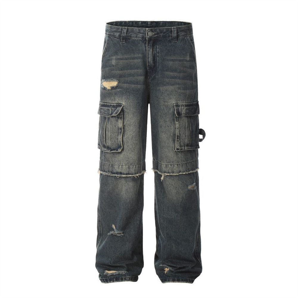 Punk Ripped Cargo Jeans Men's Clothing Punk Ripped Cargo Jeans Men's Clothing