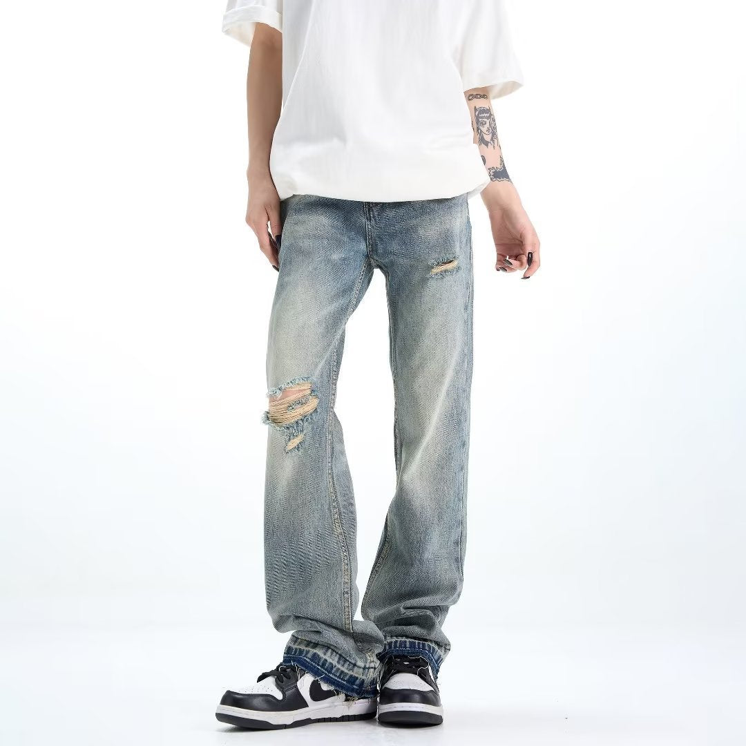 Loose Straight Ripped Jeans For Men Loose Straight Ripped Jeans For Men