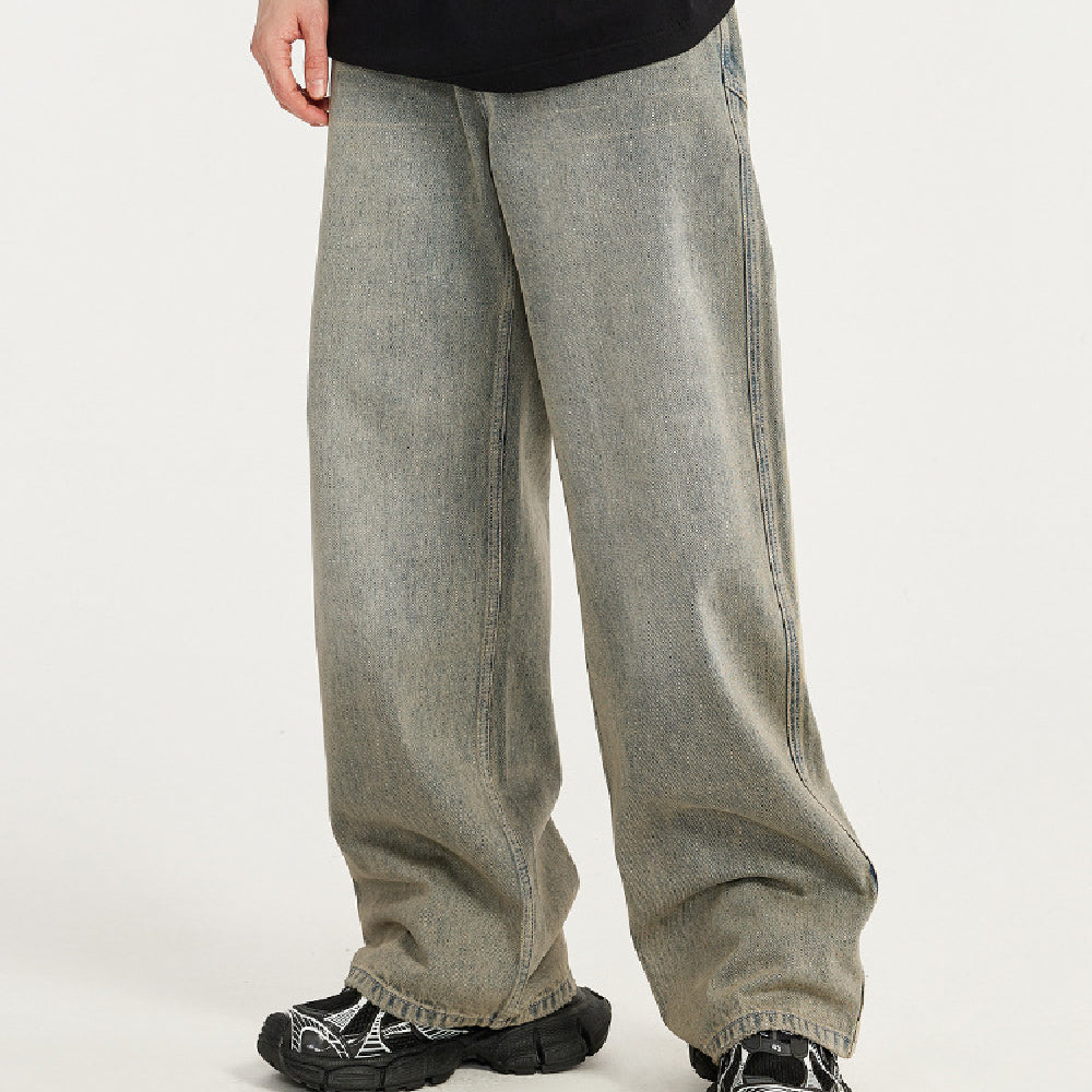 Men's Loose Light Blue Washed Wide-leg Jeans Men's Loose Light Blue Washed Wide-leg Jeans