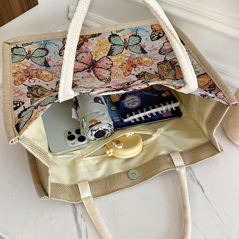 Women's Printed Handbag Large Capacity Burlap Handbag Women's Printed Handbag Large Capacity Burlap Handbag