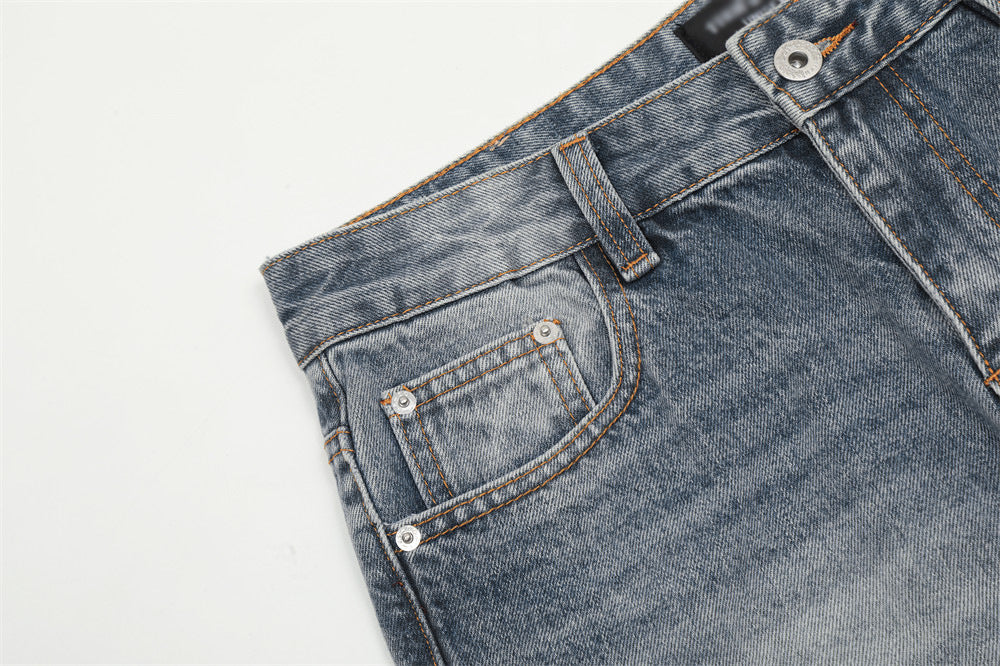 Washing Hole Denim Bootcut Trousers Trendy Punk Washing Hole Denim Bootcut Trousers Trendy Punk