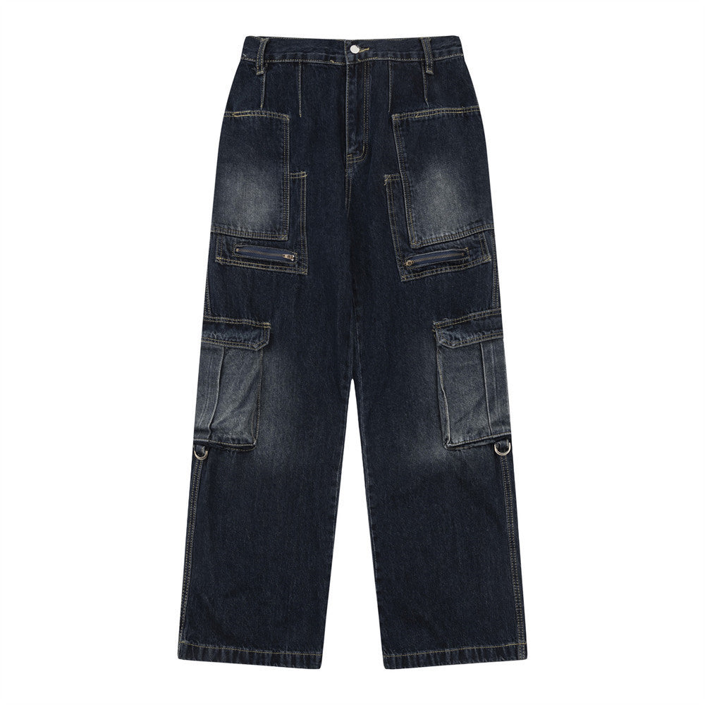 Fashion Personalized Inkjet Multi-pocket Jeans Men Fashion Personalized Inkjet Multi-pocket Jeans Men