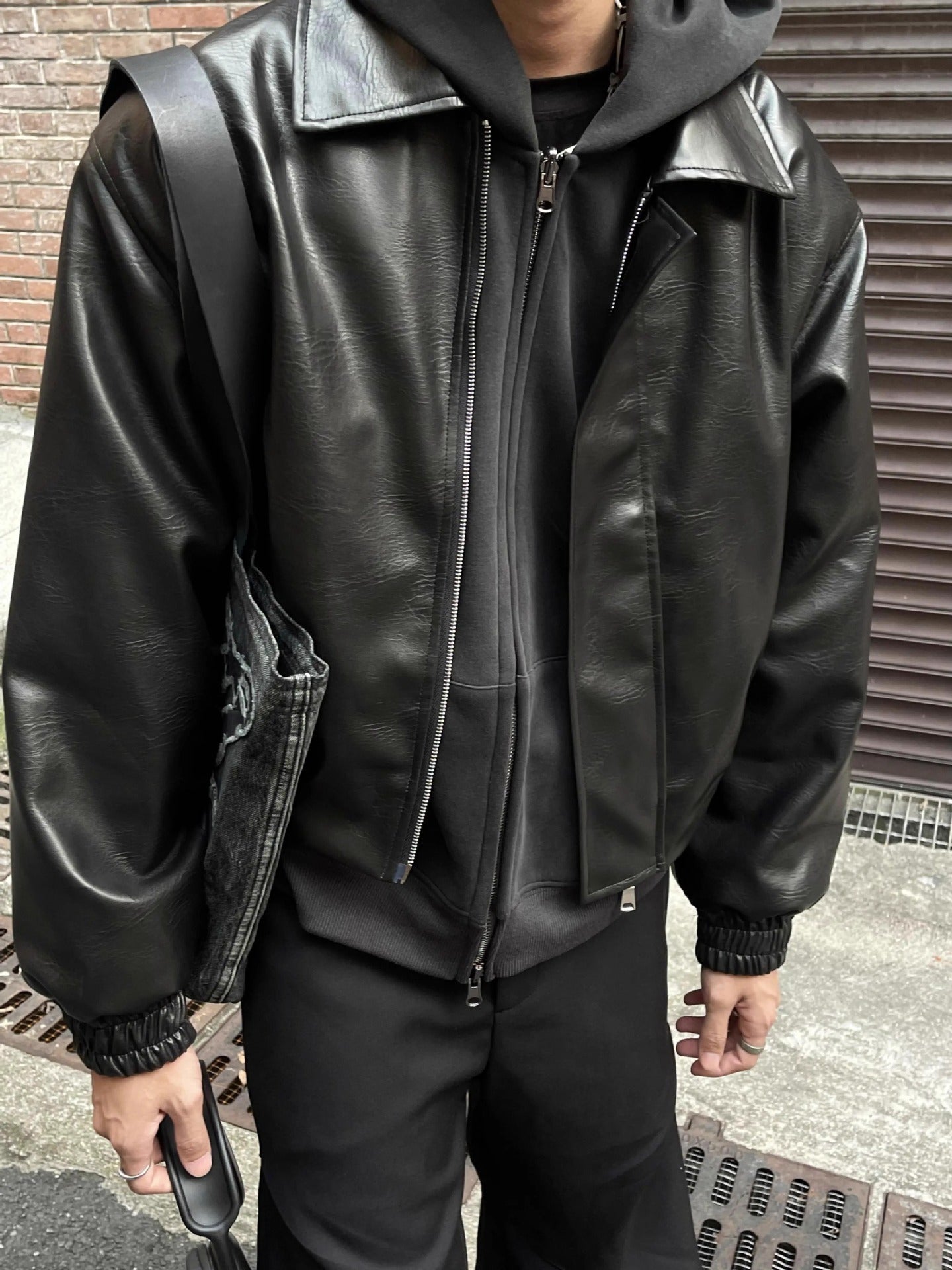 Black PU Leather Padded Shoulder Casual Short Jacket Black PU Leather Padded Shoulder Casual Short Jacket