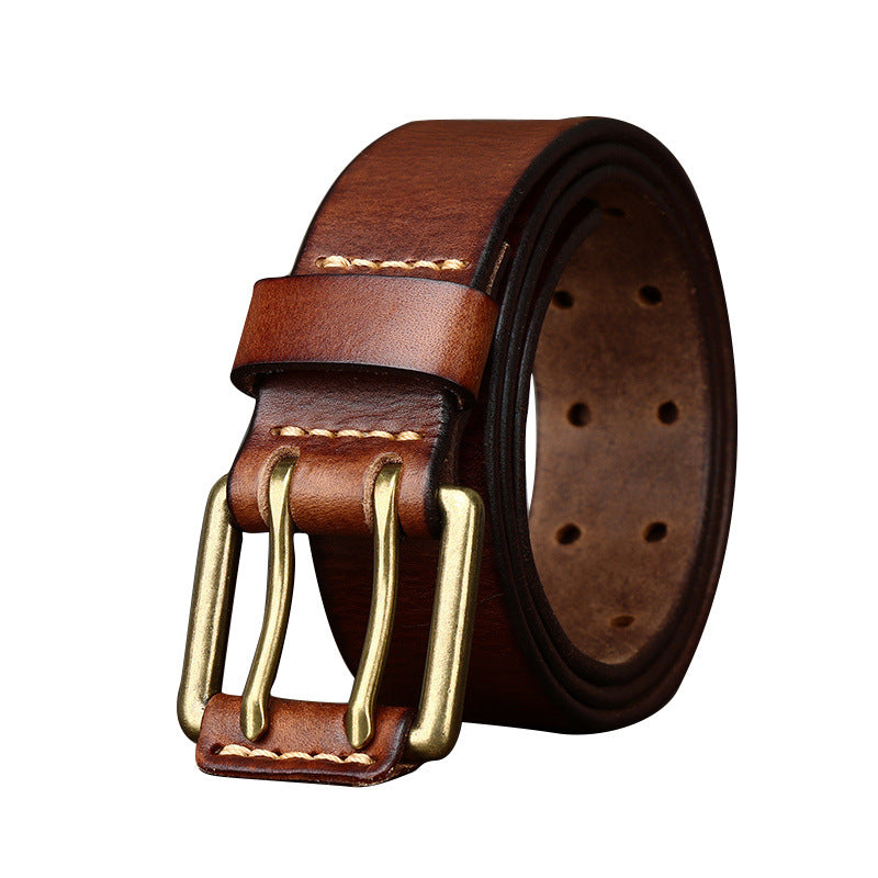 Men's Leather Belt Double Pin Buckle Men's Leather Belt Double Pin Buckle