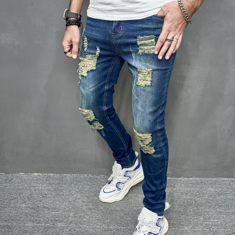 Men's Street Distressed Slim Fit Elastic Jeans Men's Street Distressed Slim Fit Elastic Jeans