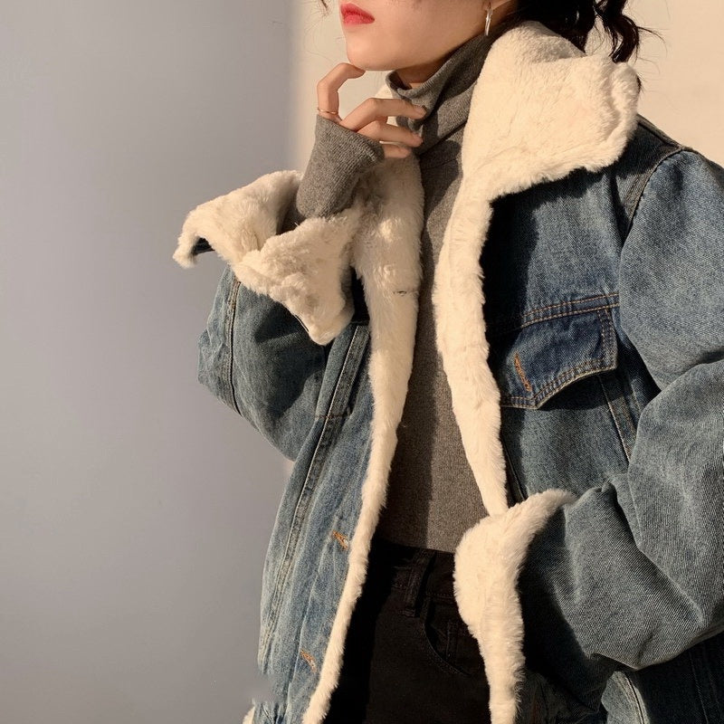 Plush Thick Lamb Wool Denim Jacket Women Short Plush Thick Lamb Wool Denim Jacket Women Short