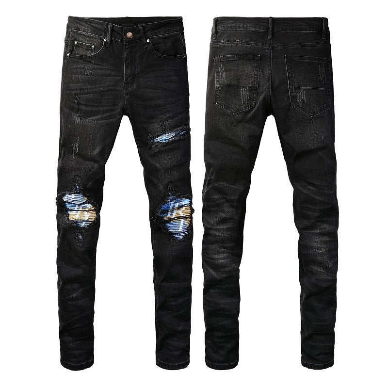American Street Washing Craft Letter Patch Jeans Men American Street Washing Craft Letter Patch Jeans Men