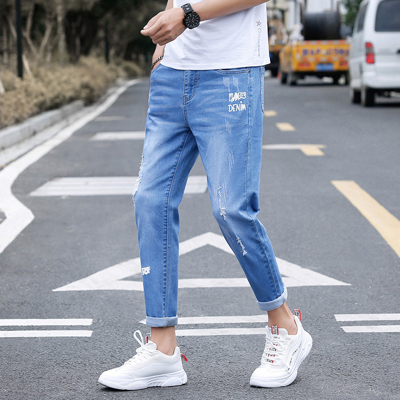 Autumn black ripped ankle jeans men Autumn black ripped ankle jeans men