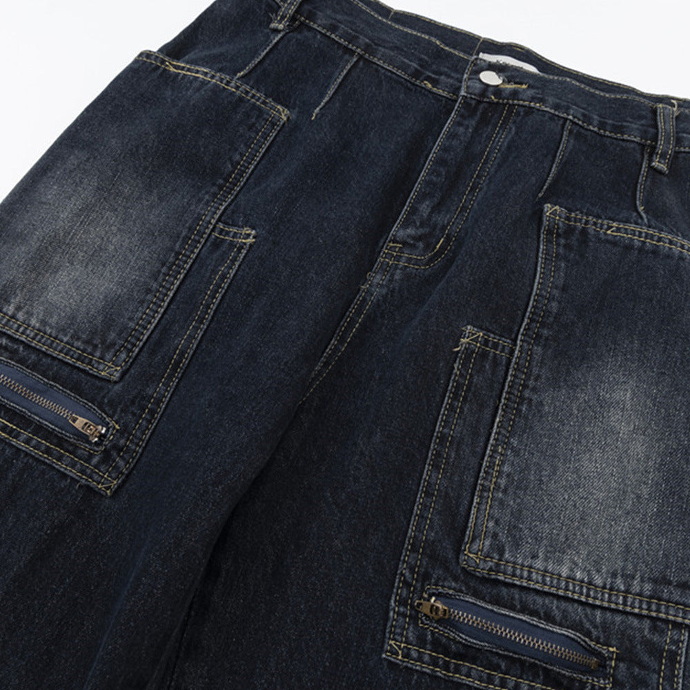 Fashion Personalized Inkjet Multi-pocket Jeans Men Fashion Personalized Inkjet Multi-pocket Jeans Men