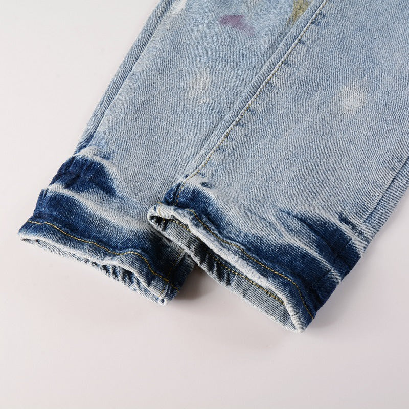 European And American Autumn Retro Colorful Paint-splashing Style Graffiti Stretch Men's Jeans European And American Autumn Retro Colorful Paint-splashing Style Graffiti Stretch Men's Jeans