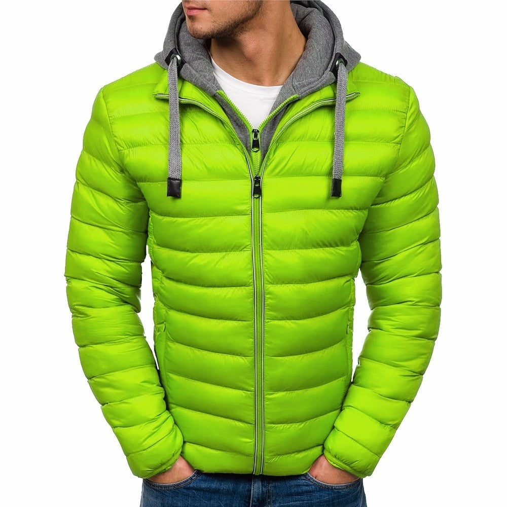 Men's pure color hooded simple cotton jacket Men's pure color hooded simple cotton jacket