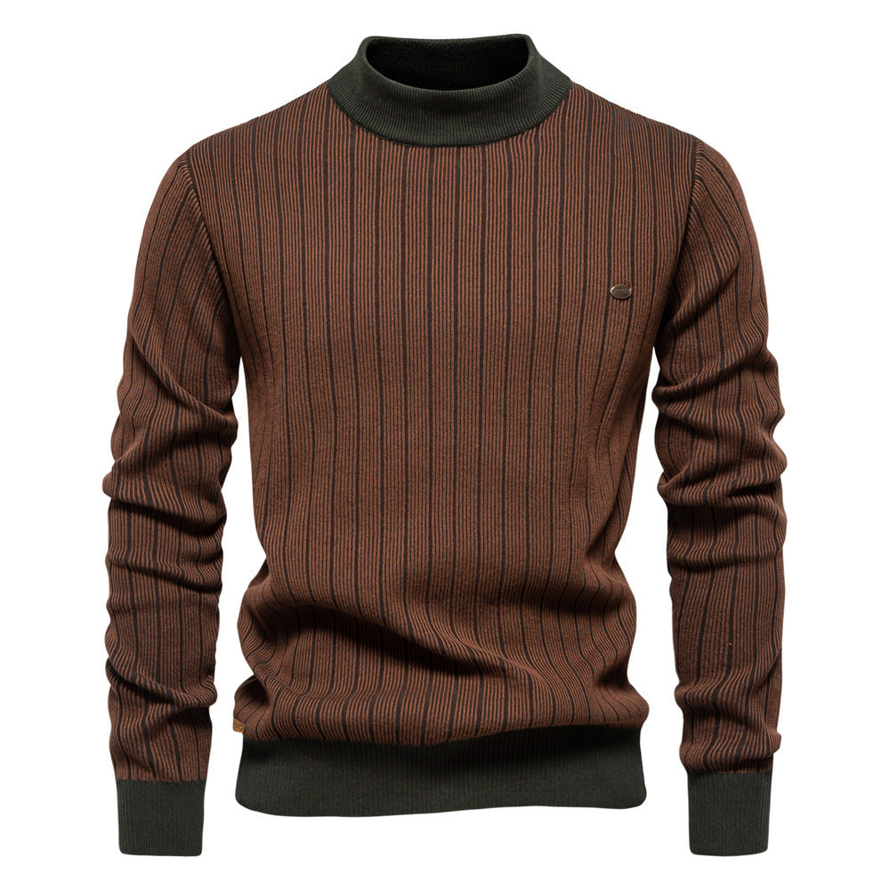 Half Turtleneck Slim Striped Top Fashion Men's Pullovers Half Turtleneck Slim Striped Top Fashion Men's Pullovers