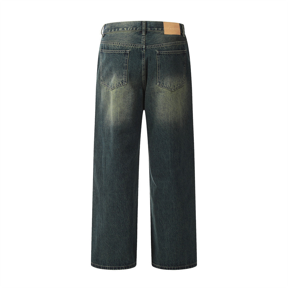 Loose Washed-out Straight Jeans For Men Loose Washed-out Straight Jeans For Men