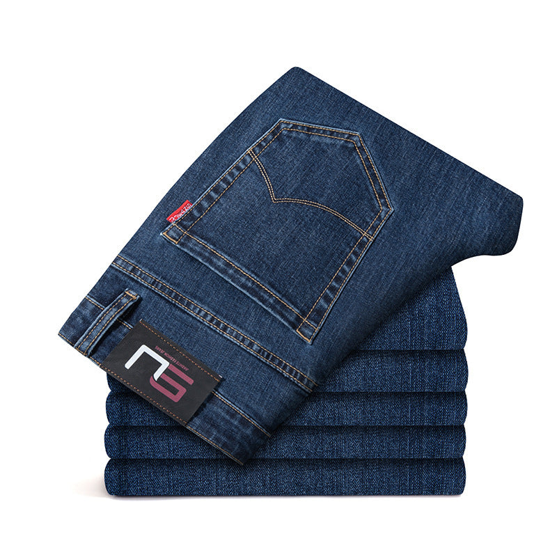 Fleece Padded Jeans Men's Straight Slim Elastic Thickening Fleece Padded Jeans Men's Straight Slim Elastic Thickening