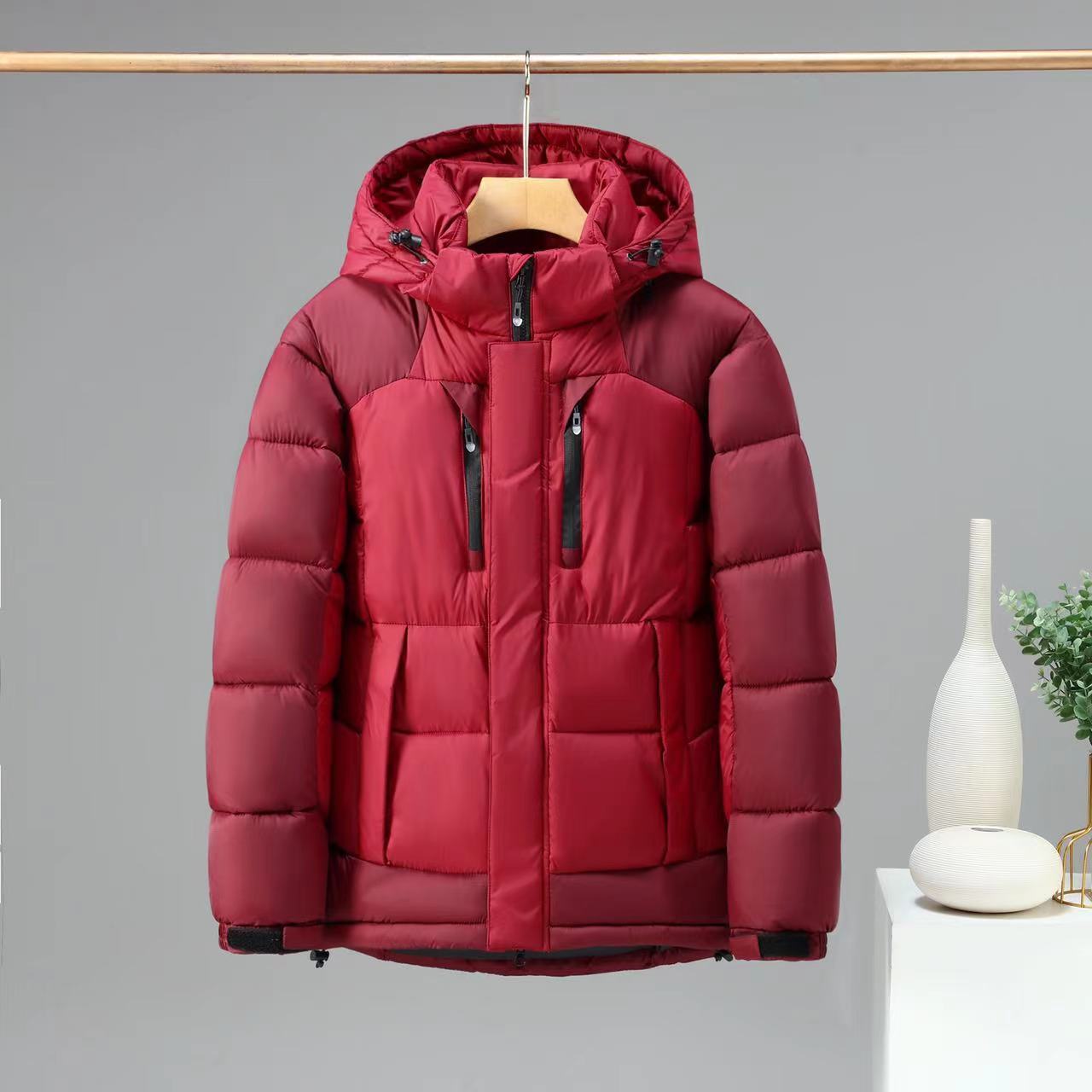 Winter Warm Color Blocked Hoodie Detachable Down Cotton Jacket Coat Winter Warm Color Blocked Hoodie Detachable Down Cotton Jacket Coat