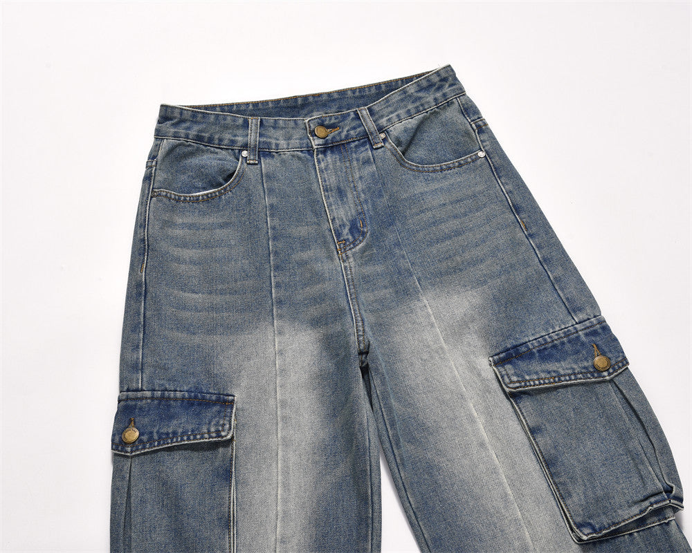 Bright White Washing Water Cargo Jeans Men Bright White Washing Water Cargo Jeans Men