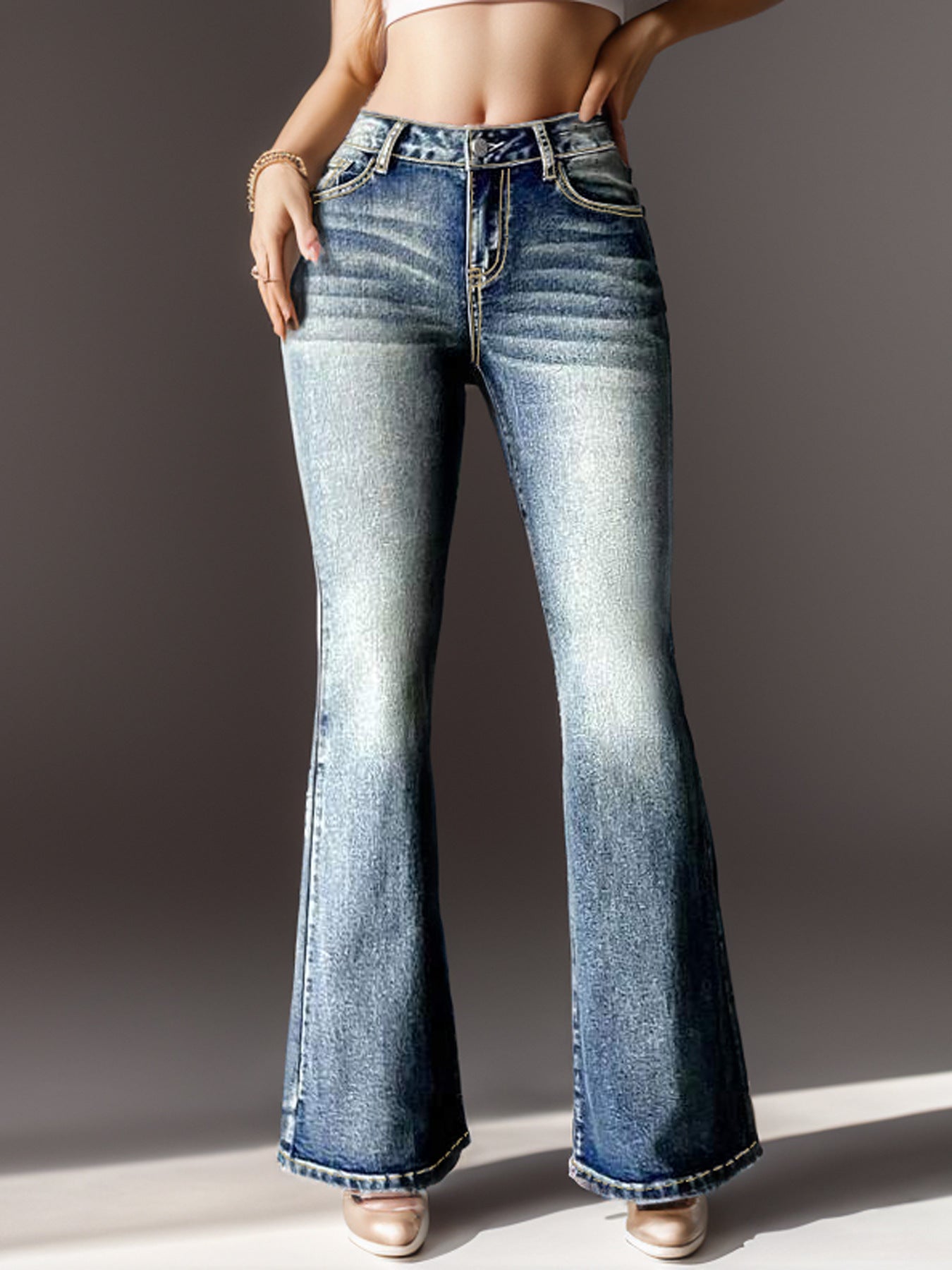 Women's Vintage Jeans High Elastic Pocket Embroidered Vintage Jeans Women's Vintage Jeans High Elastic Pocket Embroidered Vintage Jeans
