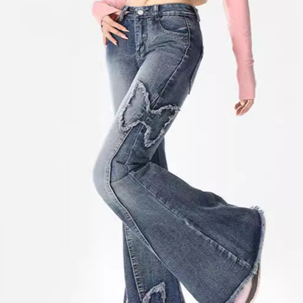 American Retro Butterfly Embroidery Slightly Flared Jeans Women American Retro Butterfly Embroidery Slightly Flared Jeans Women