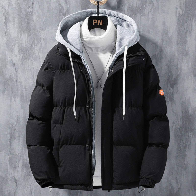 Fashion Hooded Jacket Men Winter Windproof Thickened Fake Two-piece Coat Solid Leisure Sports Cotton Jacket Fashion Hooded Jacket Men Winter Windproof Thickened Fake Two-piece Coat Solid Leisure Sports Cotton Jacket