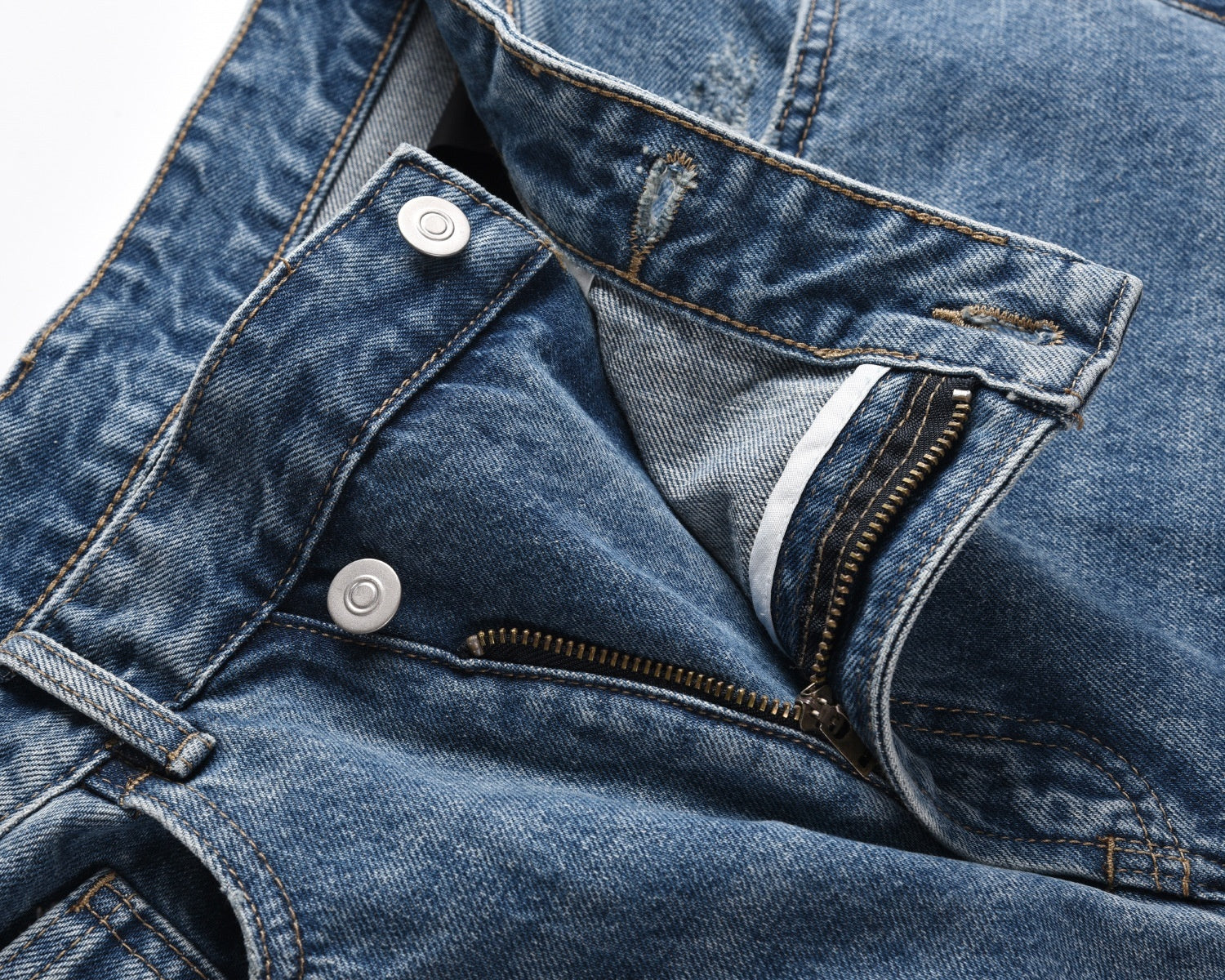 Slant Placket Straight-leg Pants Washed Distressed Casual Jeans Slant Placket Straight-leg Pants Washed Distressed Casual Jeans