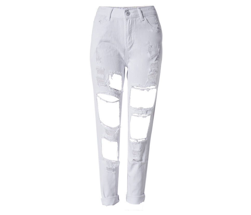 Ripped Jeans High Waist Women Ripped Hole Knee Skinny Pants Ripped Jeans High Waist Women Ripped Hole Knee Skinny Pants
