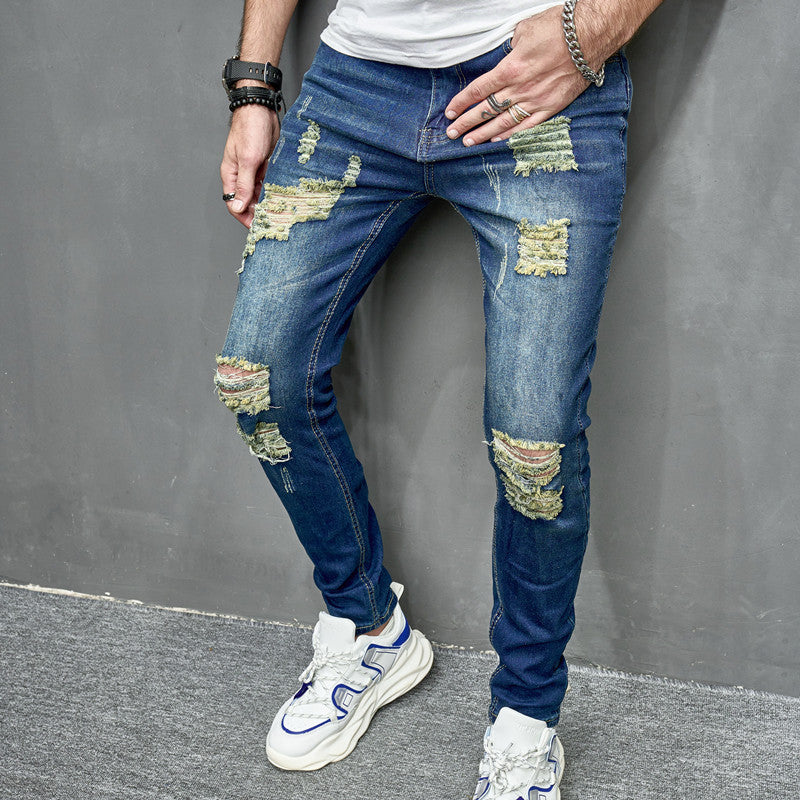 Men's Street Distressed Slim Fit Elastic Jeans Men's Street Distressed Slim Fit Elastic Jeans