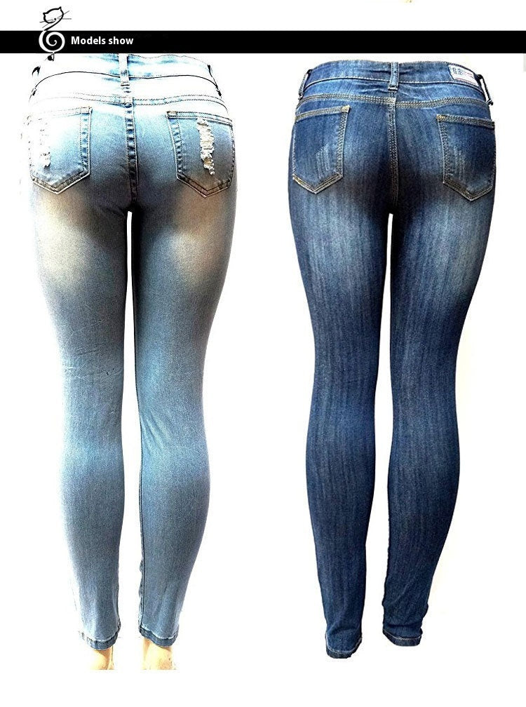 European And American Style Women Ripped Slimming Jeans European And American Style Women Ripped Slimming Jeans