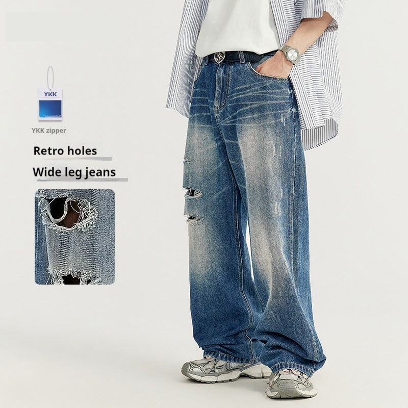Men's Clothing Wide Leg New Washed-out Vintage Straight-leg Denim Trousers Men's Clothing Wide Leg New Washed-out Vintage Straight-leg Denim Trousers
