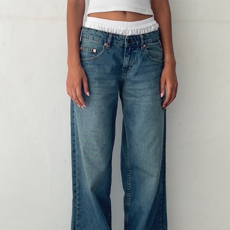 Retro Low Waist Non-elastic Washed Straight Jeans For Women Retro Low Waist Non-elastic Washed Straight Jeans For Women