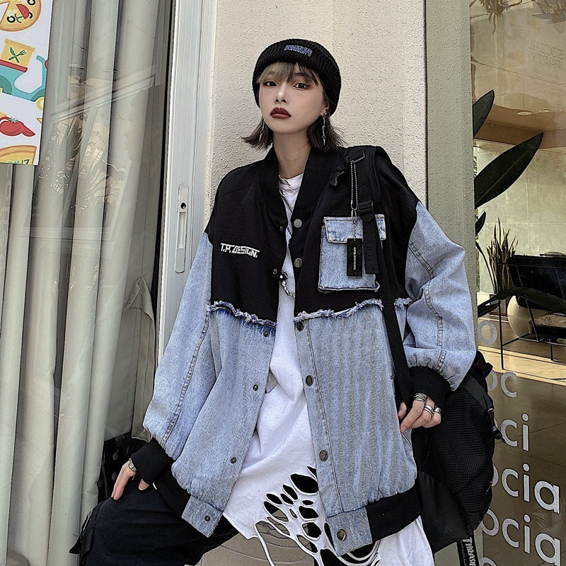 Stitching Denim Embroidered Letters Men's And Women's Jackets Stitching Denim Embroidered Letters Men's And Women's Jackets