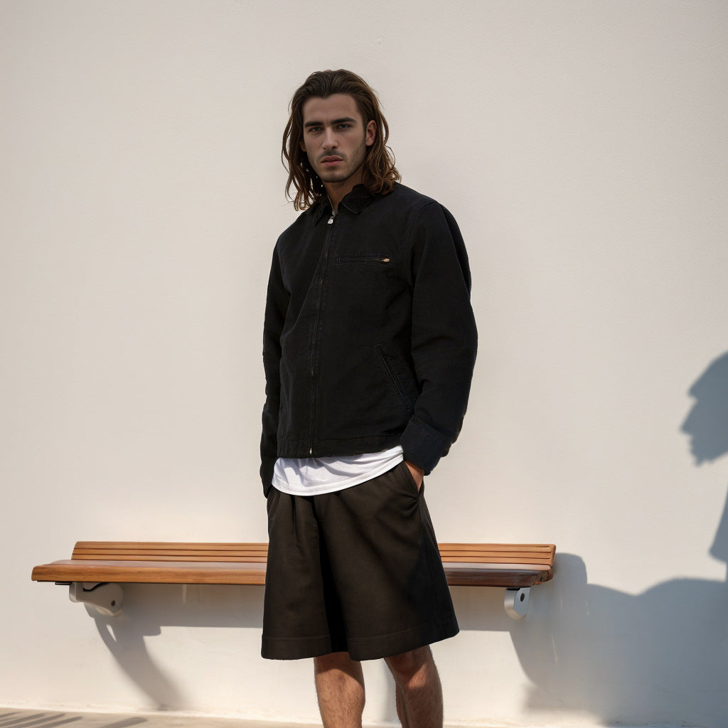 Men's Color Matching Lapel Zipper Jacket Men's Color Matching Lapel Zipper Jacket