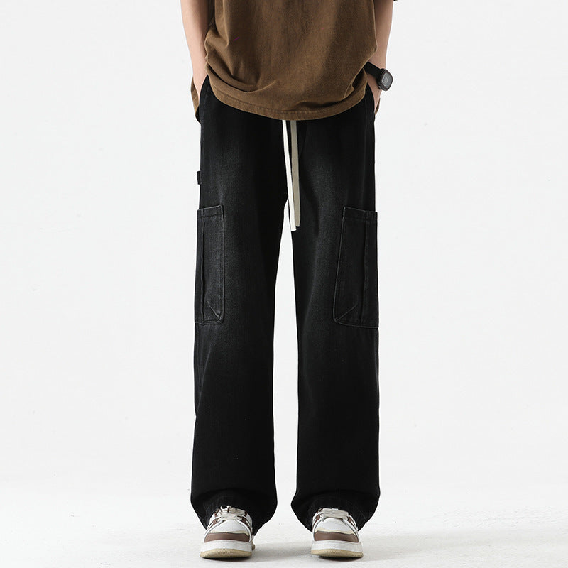 Retro Washed Big Workwear With Pocket Jeans For Men Retro Washed Big Workwear With Pocket Jeans For Men