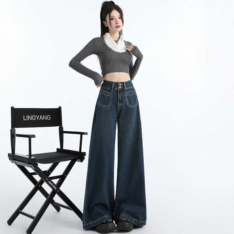 Draping Mop All-matching Straight Jeans For Women Draping Mop All-matching Straight Jeans For Women