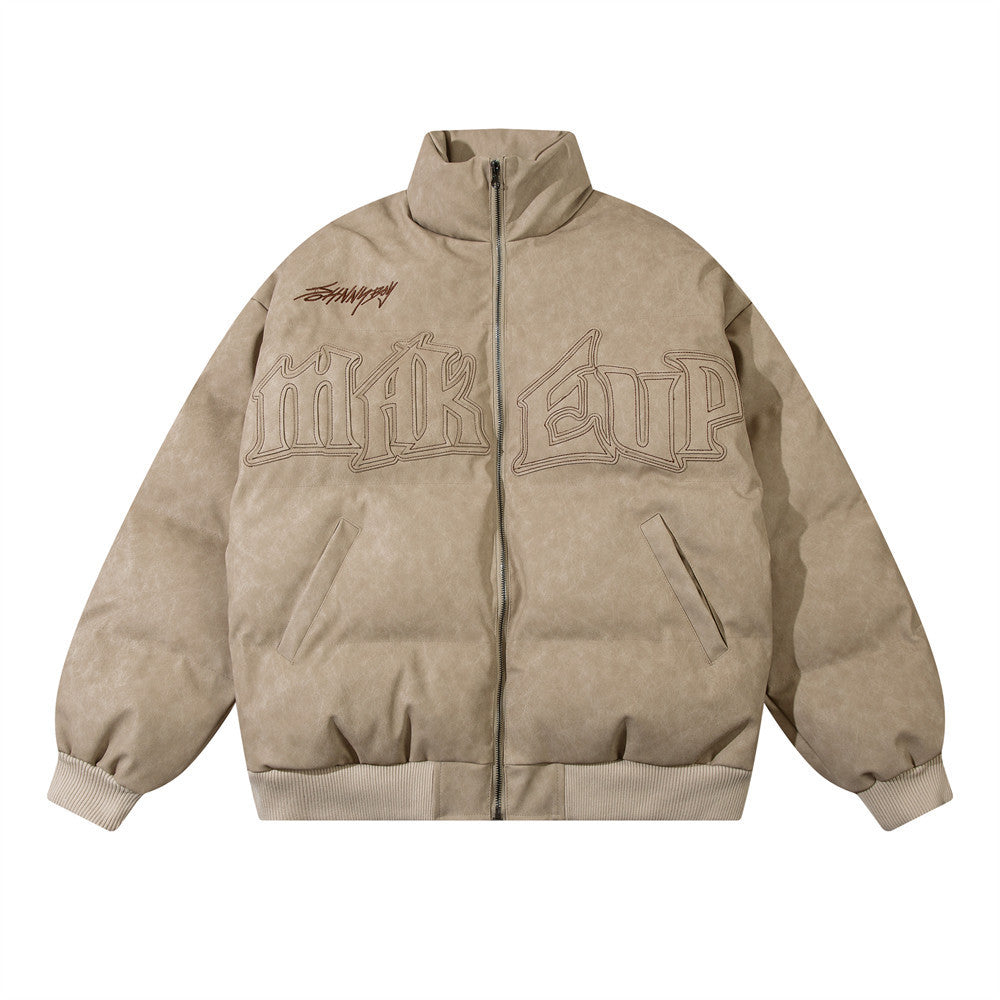 Leather Coat Menswear Fashion Brand Winter Thickened Cold Protection Warm Letters Embroidered Stand Collar PU Leather Coat Leather Coat Menswear Fashion Brand Winter Thickened Cold Protection Warm Letters Embroidered Stand Collar PU Leather Coat