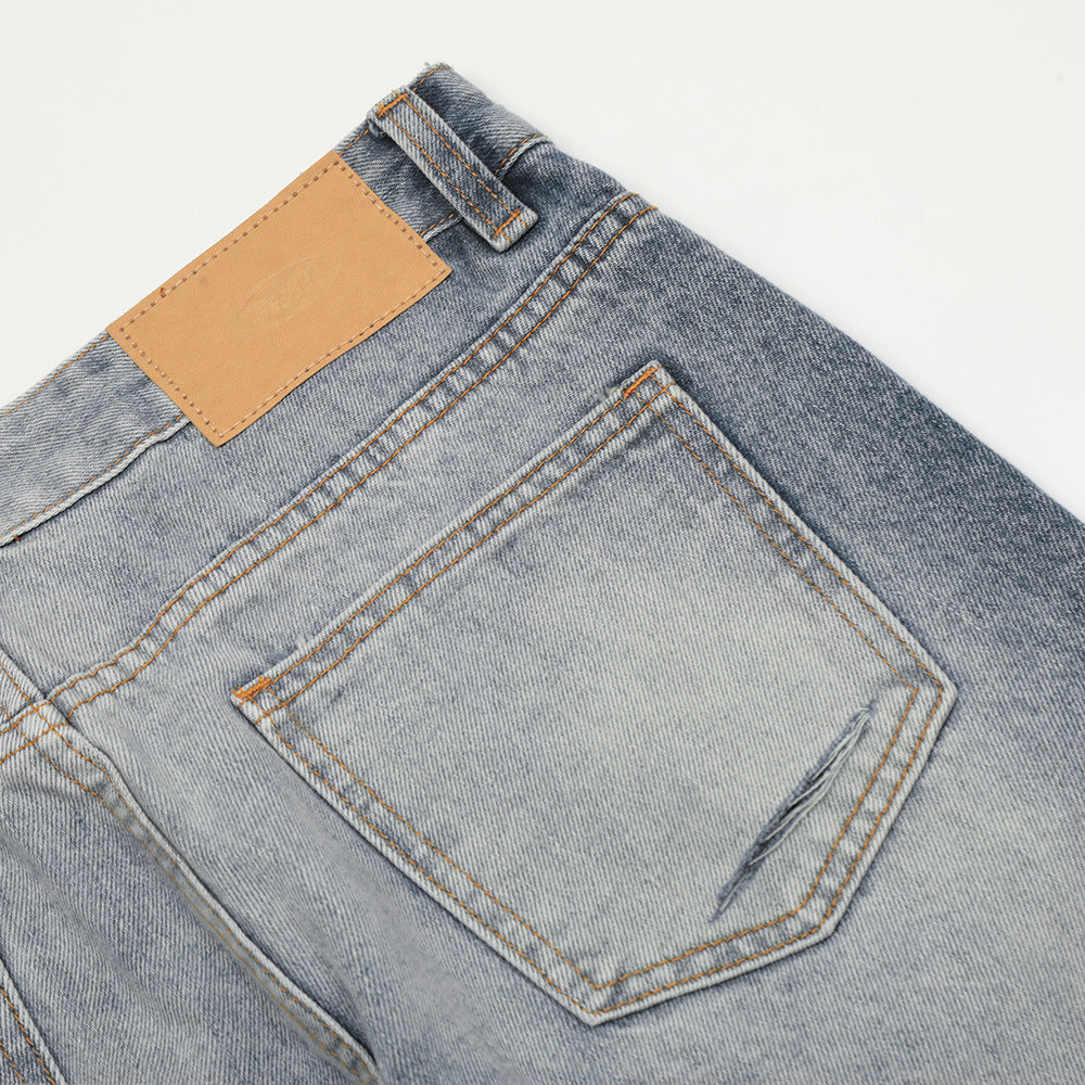 Washing Hole Denim Bootcut Trousers Trendy Punk Washing Hole Denim Bootcut Trousers Trendy Punk