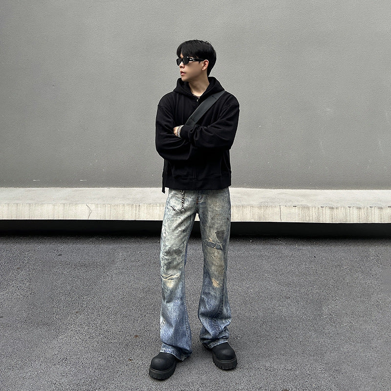 Men's Loose Wide-leg Pants Denim Dirty And Dyed With Waste Soil Men's Loose Wide-leg Pants Denim Dirty And Dyed With Waste Soil