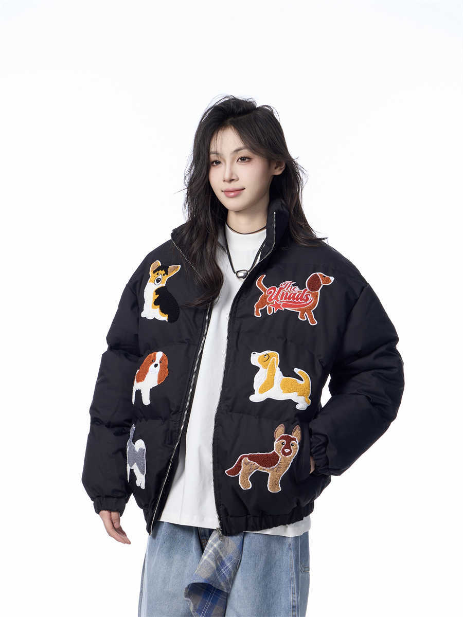 Women's Loose Retro Puppy Embroidered Cotton-padded Jacket Women's Loose Retro Puppy Embroidered Cotton-padded Jacket