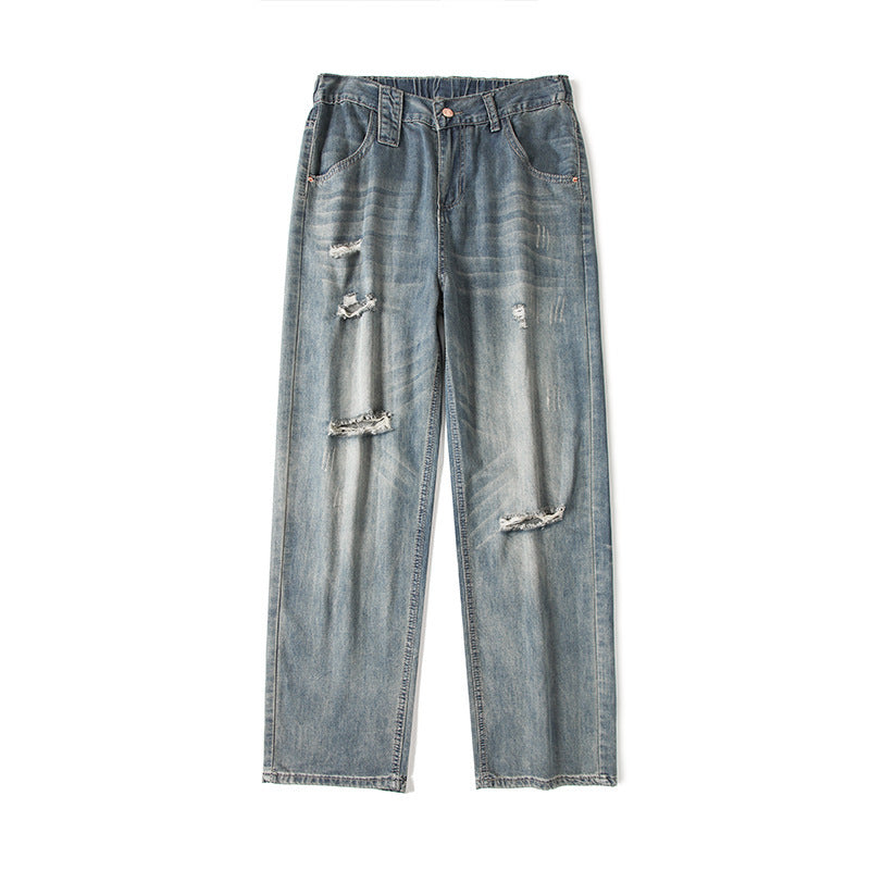 Men's American-style Vintage Ice Silk Ripped Jeans Men's American-style Vintage Ice Silk Ripped Jeans