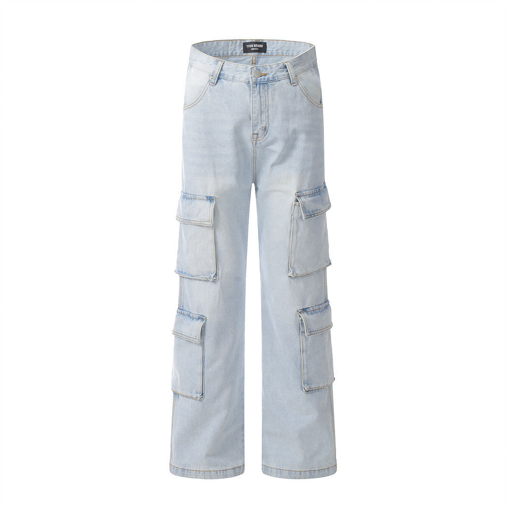 Wash Light Color Cargo Jeans Men Wash Light Color Cargo Jeans Men