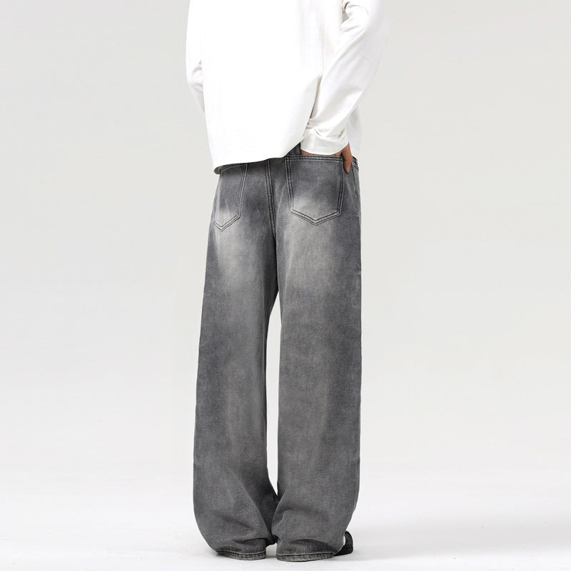 Retro Washed Smoky Gray Jeans Men And Women Loose Retro Washed Smoky Gray Jeans Men And Women Loose